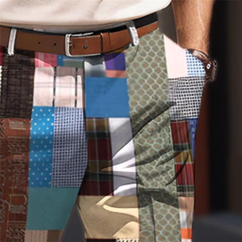 geometria a blocchi di colore business casual da uomo pantaloni eleganti stampati in 3D davanti piatto gamba dritta pantaloni estivi in poliestere vestibilità comoda abbigliamento da strada del 2026 a $31.99 –P2