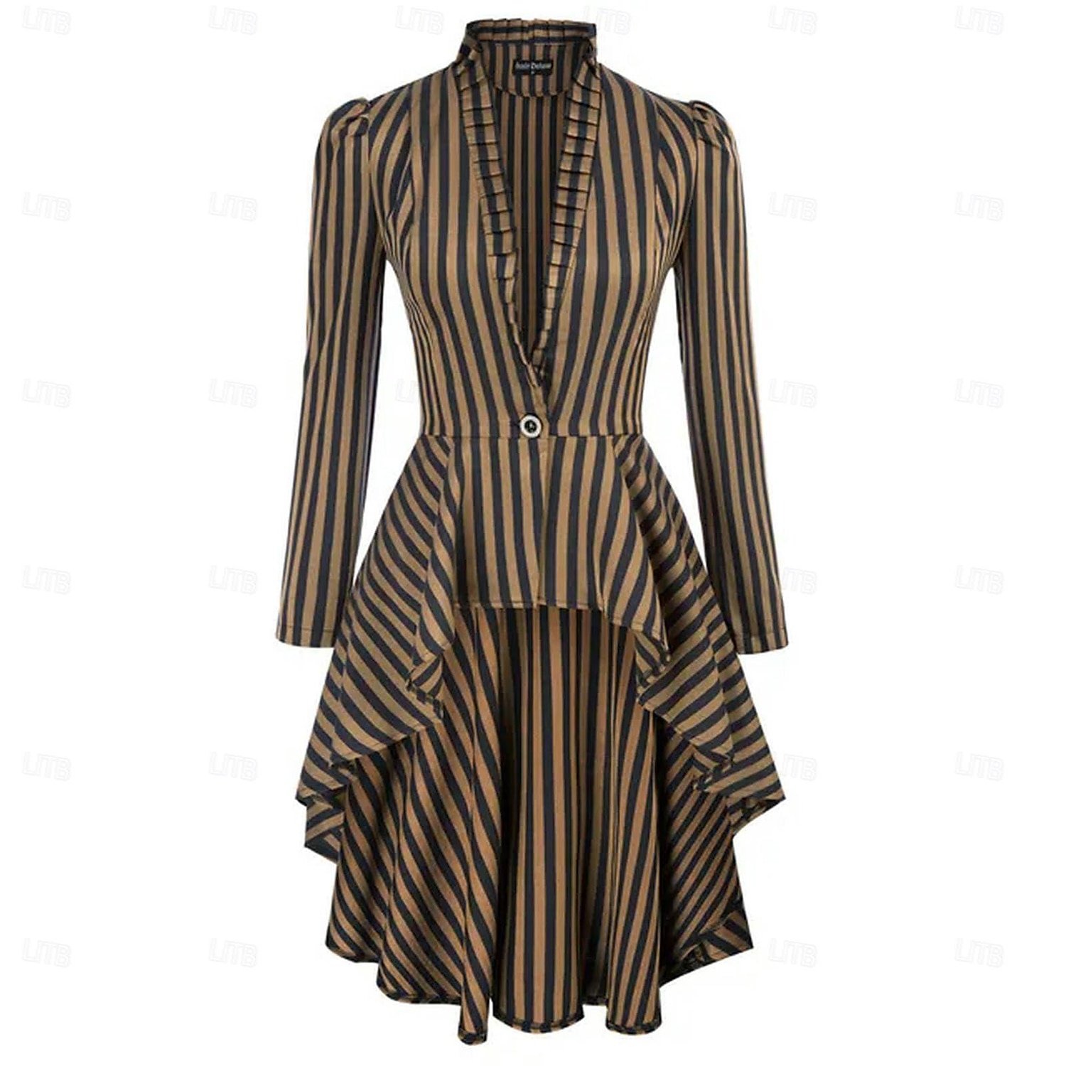 Punk & Gothic Medieval Renaissance Dress Coat Cosplay Costume Goth Girl Striped Women's Royal Steampunk Halloween Carnival Masquerade Daily Wear Adults' Coat 2025 - $35.99 –P1