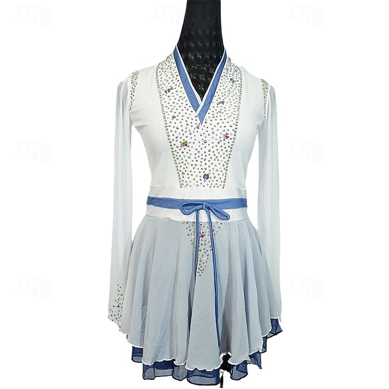 Figure Skating Dress Women's Girls' Ice Skating Dress White Patchwork Asymmetric Hem Mesh Spandex Stretchy Training Practice Professional Skating Wear Crystal / Rhinestone Long Sleeve Ice Skating 2025 - $242.99 –P1