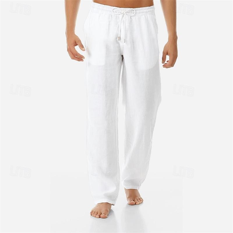 Men's Linen Pants Trousers Summer Pants Drawstring Pocket Elastic Waist Plain Comfort Breathable Daily Vacation Holiday Fashion Classic Style Green Khaki Micro-elastic 2026 - $18.99 –P4