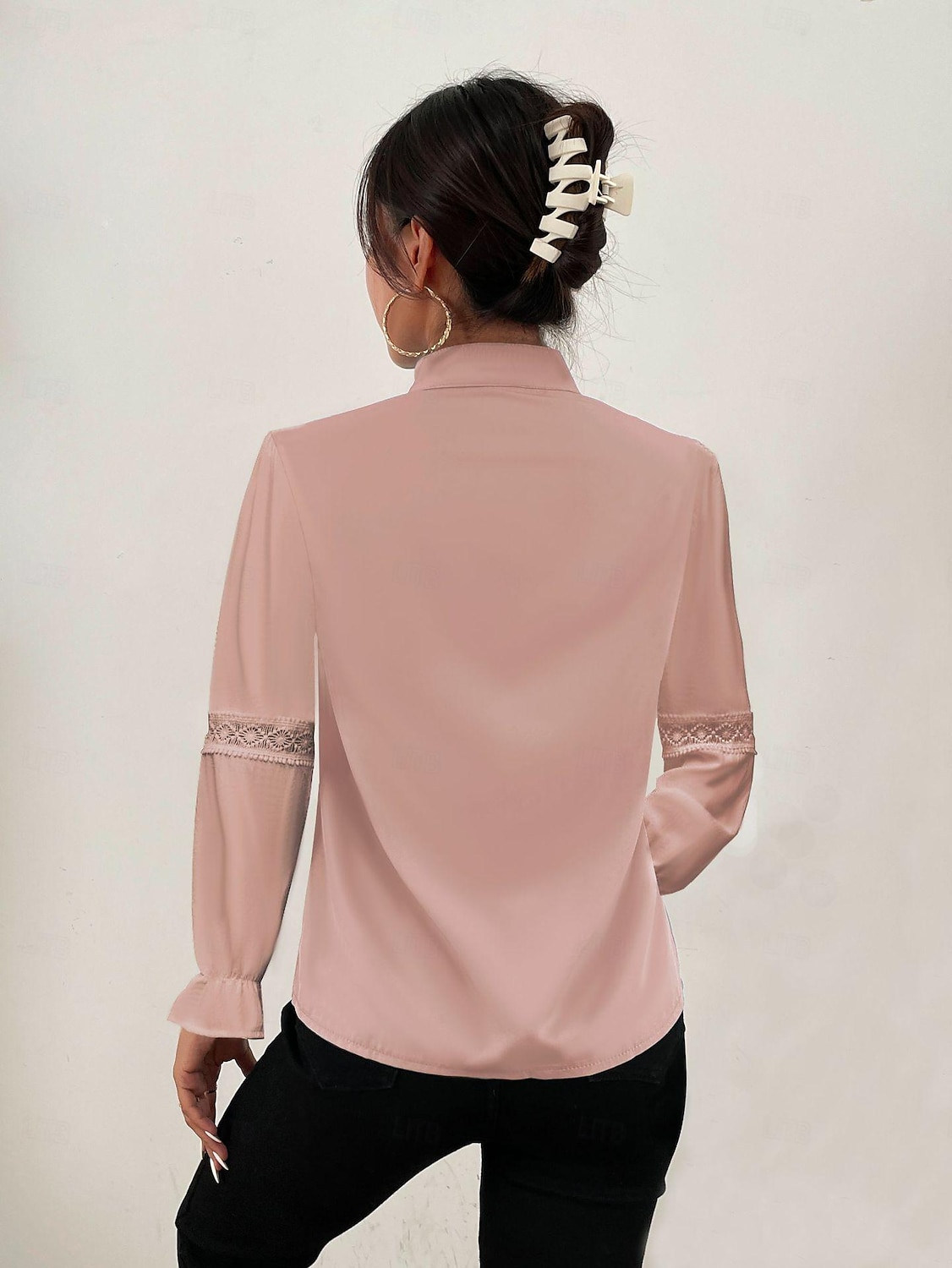 Hemd Spitzenhemd Bluse Weißes Spitzenhemd Damen Schwarz Weiß Rosa Feste Farbe Spitze Taste Strasse Täglich Modisch Stehkragen S 2025 - $29.99 –P14