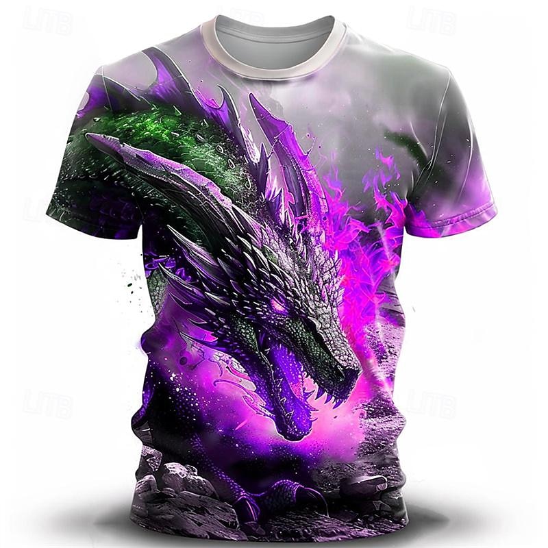 Voor heren Grafisch Draak T-shirt Korte mouw T-shirt 3D-afdrukken Strakke ronde hals Overhemd Casual Subcultuur Buitensporten Dagelijks Feestdagen Geel blauw Paars Lente zomer Kleding S M L XL 2XL 3XL 2026 - $19.49 –P10