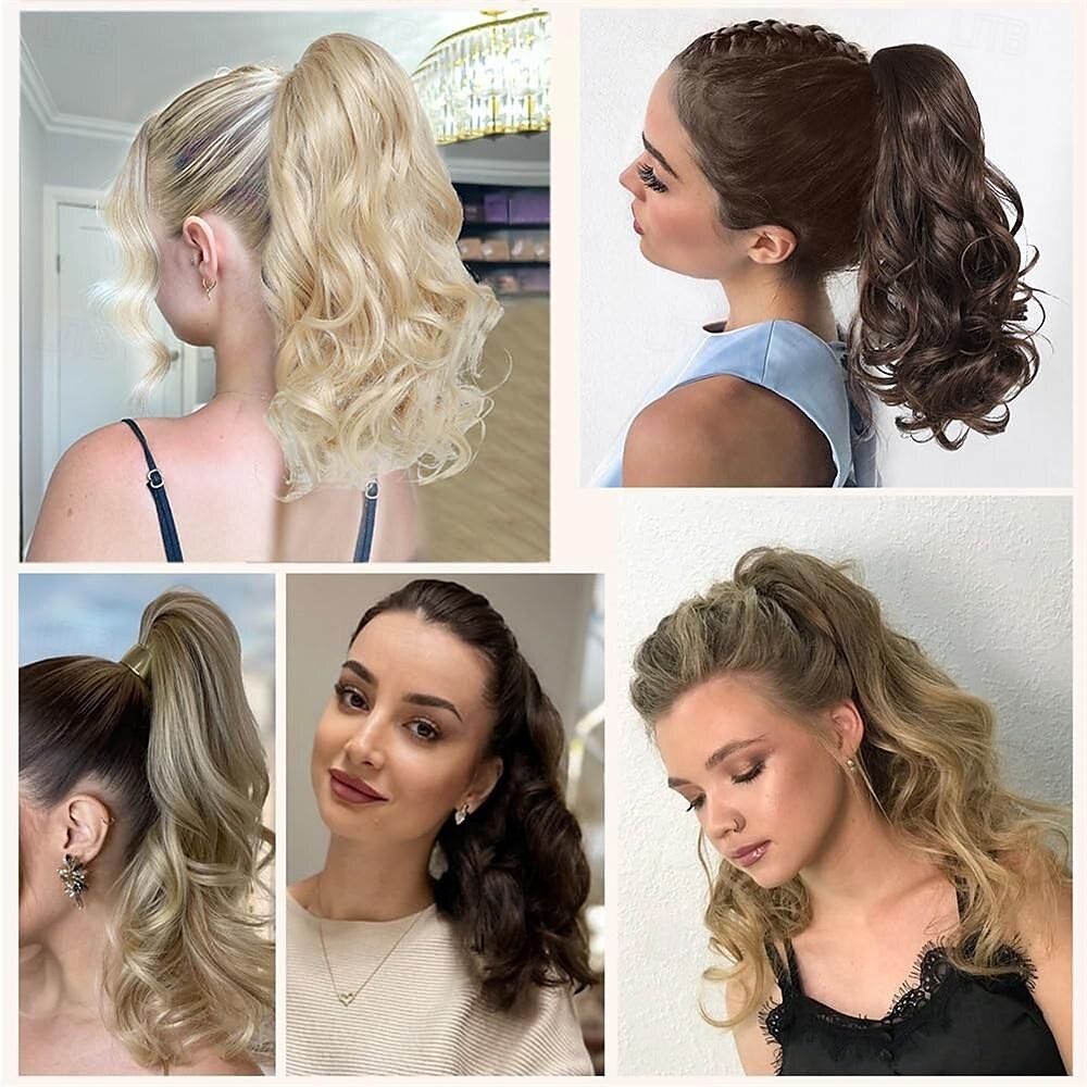 estensione dei capelli coda di cavallo con coulisse 16 pollici sintetici corti ricci ondulati estensioni coda di cavallo finte clip morbida naturale in coda di cavallo posticci per le donne del 2025 a $9.99 –P2