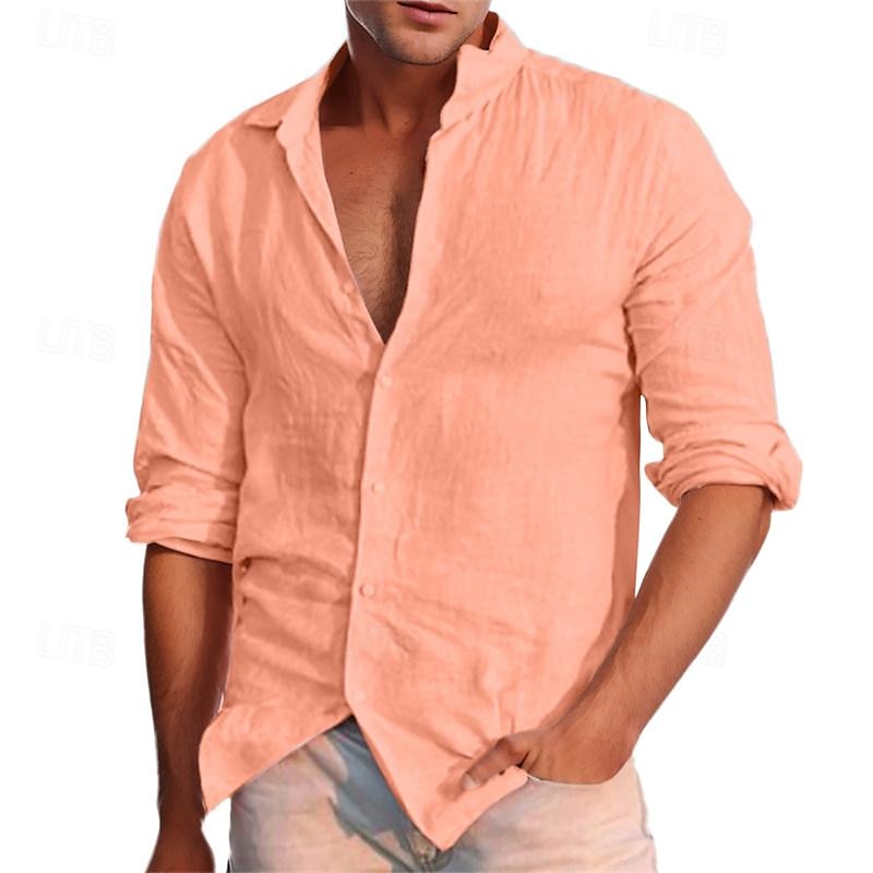 Voor heren Overhemd Linnen overhemd Wit katoenen overhemd Zomer overhemd Strand hemd Katoenen linnen overhemd Effen Vakantie Hawaii Oranje Abrikoos Licht Blauw Lange mouw Revers Lente & Herfst Kleding 2025 - $22.99 –P5