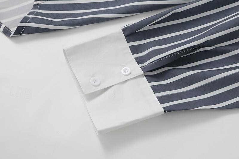 Herr Skjorta Franska manschettskjortor Skjorta med krage Randig Bröllop Arbete Svart Grå Långärmad Nedvikt Vår, Höst, Vinter, Sommar Kläder Button-Down 2025 - $18.99 –P7