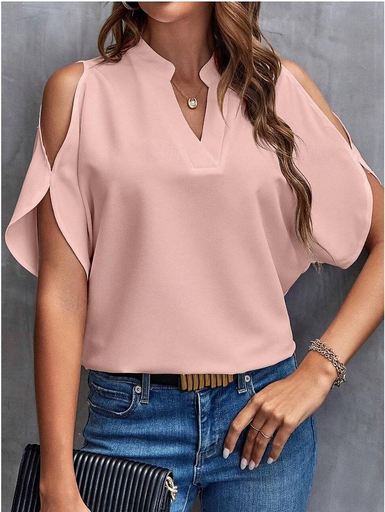 Chemise Chemisier Femme Noir Blanche Jaune Couleur unie Découpé Plein Air du quotidien Mode Col V S de 2025 ? $26.99 –P9
