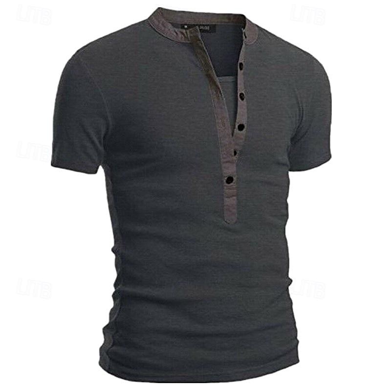 Men's Button T Shirt T Shirt Henley Shirt Tee Short Sleeve V Neck Spring & Summer Plain Fashion Designer Basic Vacation Street Going out Black White Navy Blue Top Tee for Men 2025 - $22.99 –P5