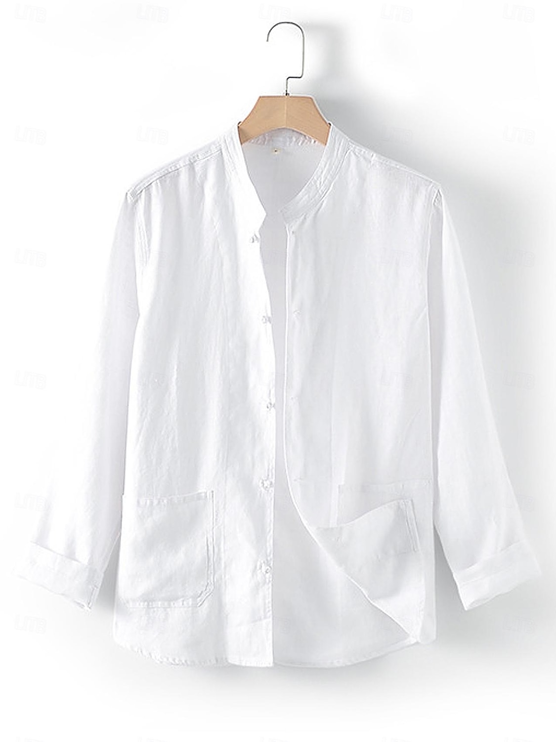 100% lino Tasche Per uomo camicia di lino Camicia Camicia da spiaggia Nero Bianco Blu marino scuro Manica lunga Liscio Colletto Mao Primavera & Autunno Esterno Giornaliero Abbigliamento del 2026 a $53.99 –P8