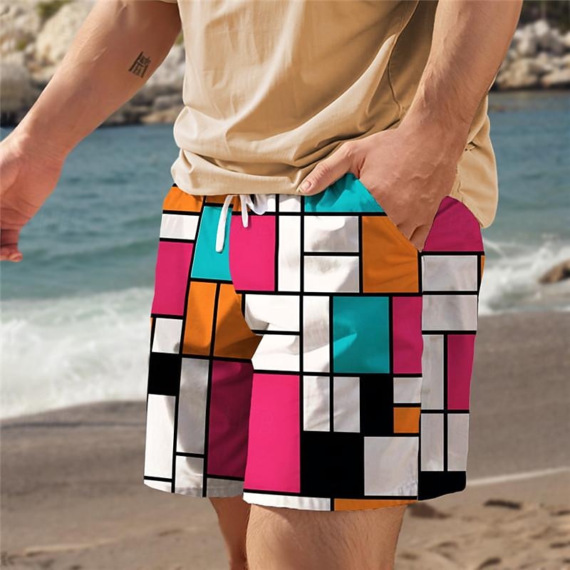 Férfi Kockás Színes Úszónadrágok Deszkás short Közepes csípő Szabadság Hawaii Üdülőhely stílus Vakáció Szabadság Tengerpart Zsinór hálós béléssel Rugalmas derék Tervező Ruházat 2025 - $17.99 –P4