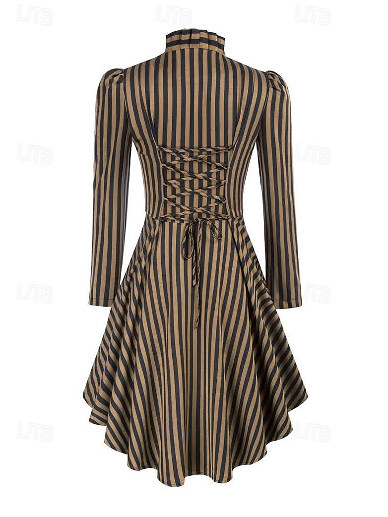 Punk & Gothic Medieval Renaissance Dress Coat Cosplay Costume Goth Girl Striped Women's Royal Steampunk Halloween Carnival Masquerade Daily Wear Adults' Coat 2025 - $35.99 –P2