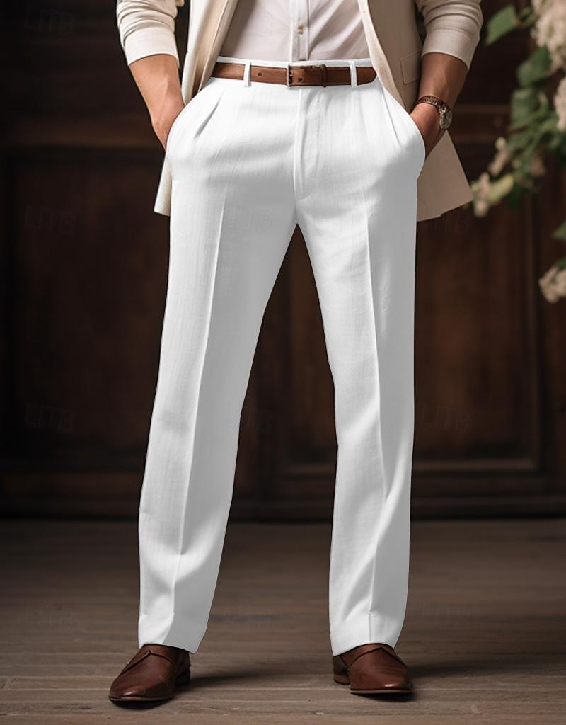 40% Lino Per uomo Pantaloni di lino Pantaloni Pantaloni estivi Tasche Gamba dritta Liscio Traspirante Comodo Ufficio / Business Giornaliero Da mare Classico Informale Nero Bianco del 2026 a $33.99 –P3
