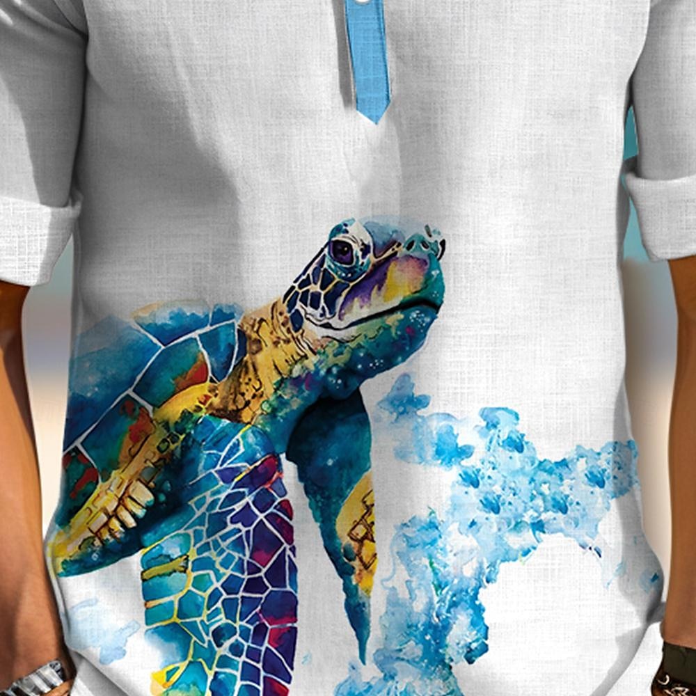 Férfi Tropikus Teknősbéka Ing Hawaii ing Aloha ing Hosszú ujj Ing Álló gallér Hawaii Üdülő Hétköznapi viselet Alkalmi Hétvége Medence Barna Lóhere S M L 2025 - $24.99 –P8