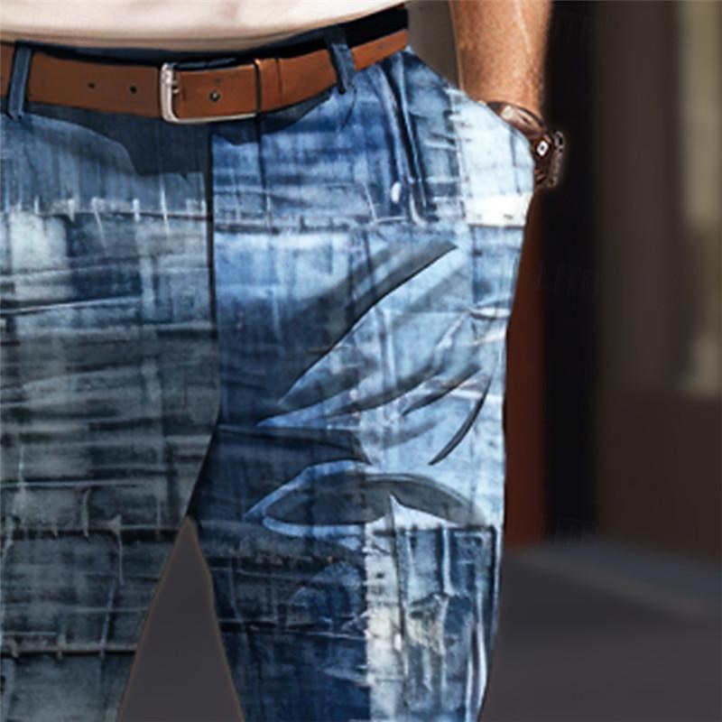 Farbblock-Geometrie, Business-Casual, Herren-Business-Anzughose mit 3D-Druck, flache Vorderseite, gerades Bein, entspannte Passform, Polyester-Hose, Outdoor, Streetwear, für die Arbeit, 2025 - $29.99 –P2