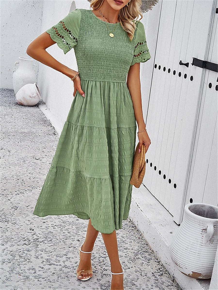 Mulheres Vestido branco Vestido midi Com Transparência Patchwork Encontro Férias Roupa de rua Básico Gola Redonda Manga Curta Preto Branco Marron Cor de 2025 por $52.99 –P15