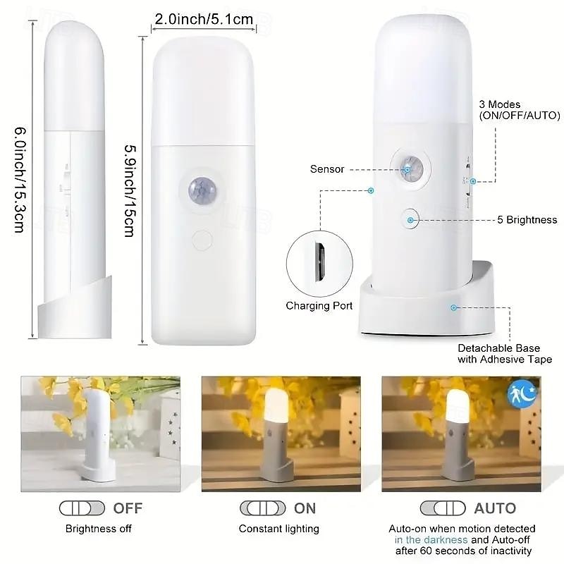 LED Motion Sensor Night Light USB Rechargeable Dimmable LED Light Portable Motion Activated Night Lamp For Living Room Bedroom Hallway Lighting 2026 - $28.99 –P5