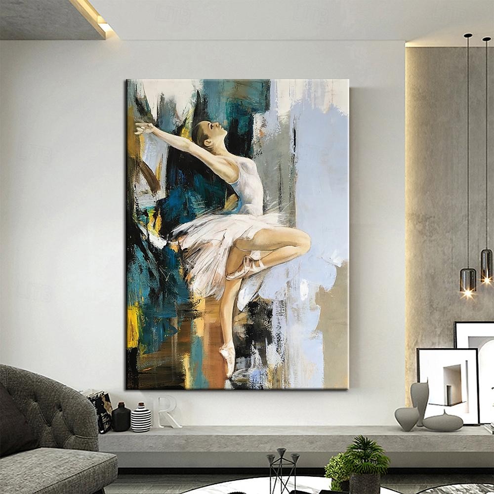 abstract danser olieverfschilderij handgeschilderde kunst aan de grote muur wit ballet schilderij boho muur decor aangepaste schilderij mooi meisje schilderij op canvas voor woonkamer slaapkamer 2025 - $116.99 –P1