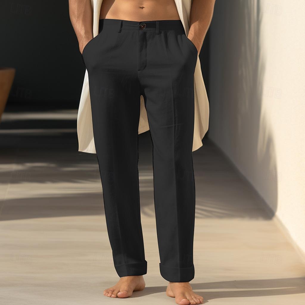 40 % Leinen Herren Leinenhose Hose Hosen Sommerhosen Tasche Gerade geschnitten Glatt Atmungsaktiv Komfortabel Büro / Geschäftlich Täglich Urlaub Klassisch Brautkleider schlicht Schwarz Weiß 2025 - $31.99 –P4