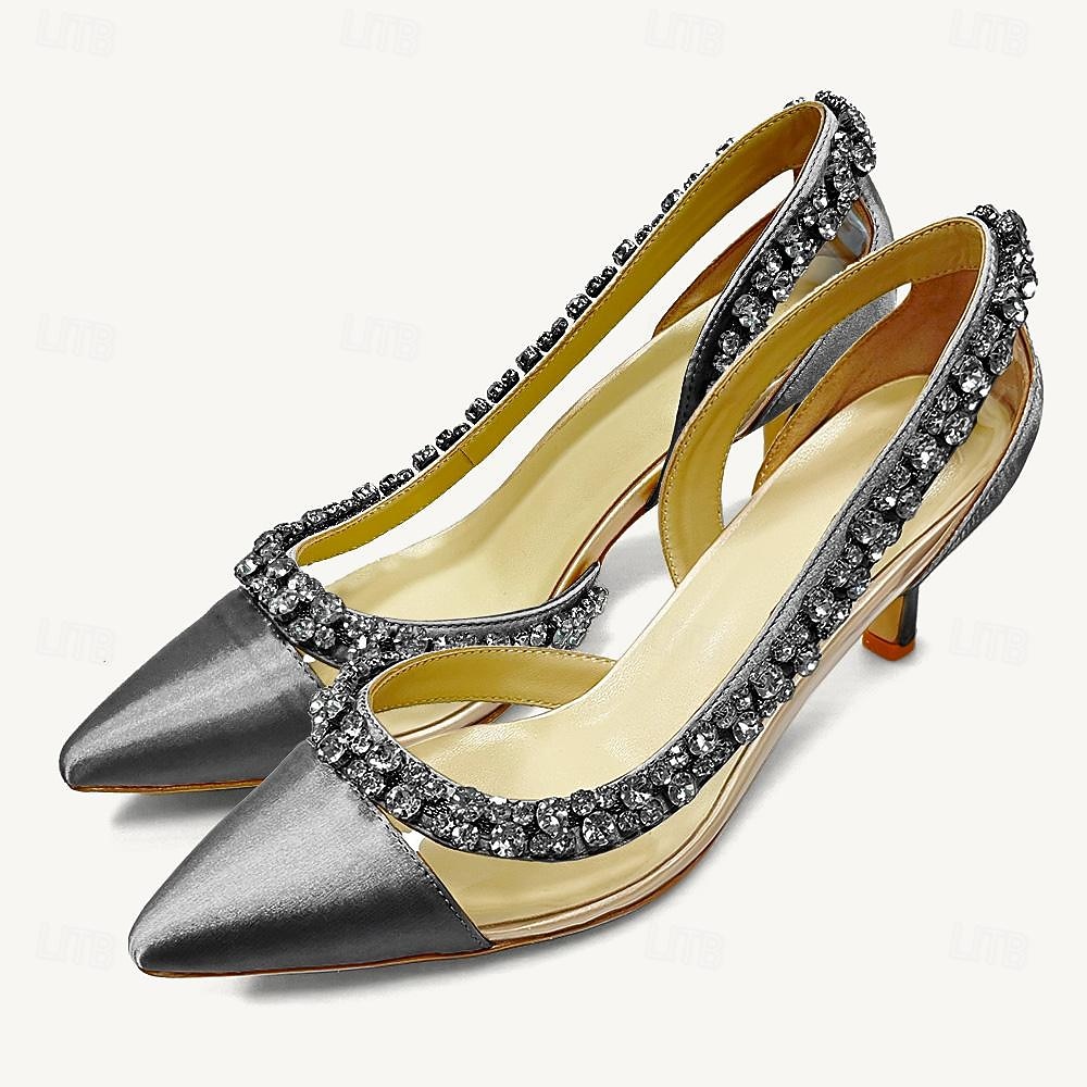 Tacones de punta puntiaguda para mujer con adornos de cristal: elegantes zapatos de boda y de noche. 2025 - $89.99 –P9