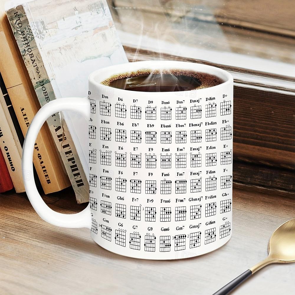 Caneca de acorde de guitarra Copo de 400ml com acorde xícara de café de cerâmica branca com design de guitarrista presente perfeito para entusiastas de guitarra iniciantes, ideal para amantes da de 2025 por $15.49 –P5