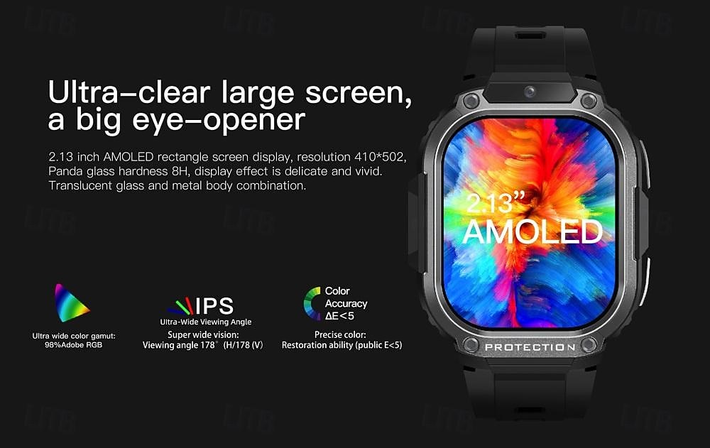 696 DM63 Smart Watch 2.13 inch 4G LTE Cellular Smartwatch Phone Bluetooth 4G Pedometer Call Reminder Heart Rate Monitor Compatible with Android iOS Men GPS Hands-Free Calls with Camera IP 67 48mm 2025 - $165.99 –P4
