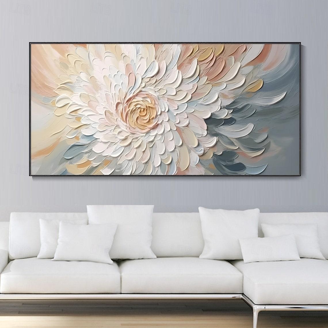 ručně malované 3D texturované květinové olejomalba nástěnné umění wabi-sabi umělecké dílo minimalistické plátno nástěnná výzdoba do obývacího pokoje květinová květina olejomalba jarní výzdoba nůž 2025 - $91.99 –P2