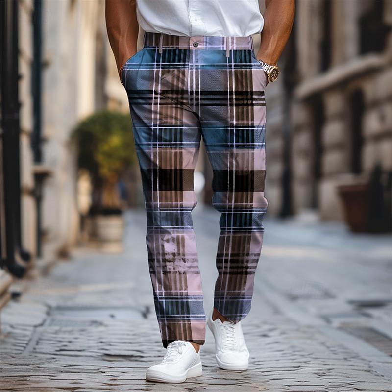 rutig / rutig business klassiska herraffärer 3d-tryckta klänningsbyxor platt fram raka ben polyester medium midja byxor utomhus street wear till jobbet dagligt slitage s till 3xl 2026 - $31.99 –P3