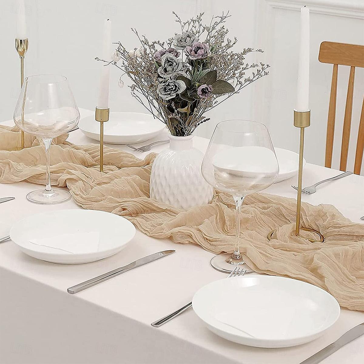 boho cheesecloth bordløper lang gasbind romantisk bordløper for bryllup, brudedusjer, babyshower, Thanksgiving, bursdager, spisestue, kommode, fars dag, lærernes dag, hjemmeinnredning 2025 - $9.49 –P2