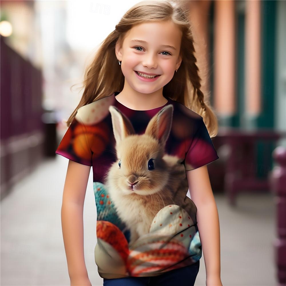Pâques Fille 3D Lapin Tee-shirts Chemises Manche Courte 3D effet Eté Actif Mode Le style mignon Enfants 3-12 ans Col Ras du Cou Extérieur Casual du quotidien Standard de 2026 ? $15.49 –P5
