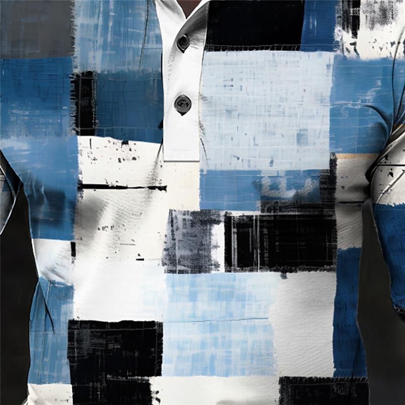 Herren Karomuster Poloshirts Golfshirt Langarm Polo-Shirts Hemden mit Kragen Vintage Lässig Urlaubskleidung Formelle Kleidung Festivalkleidung Knöpfe 3D-Druck Frühling & Sommer Blau Purpur Braun 2025 - $23.99 –P3