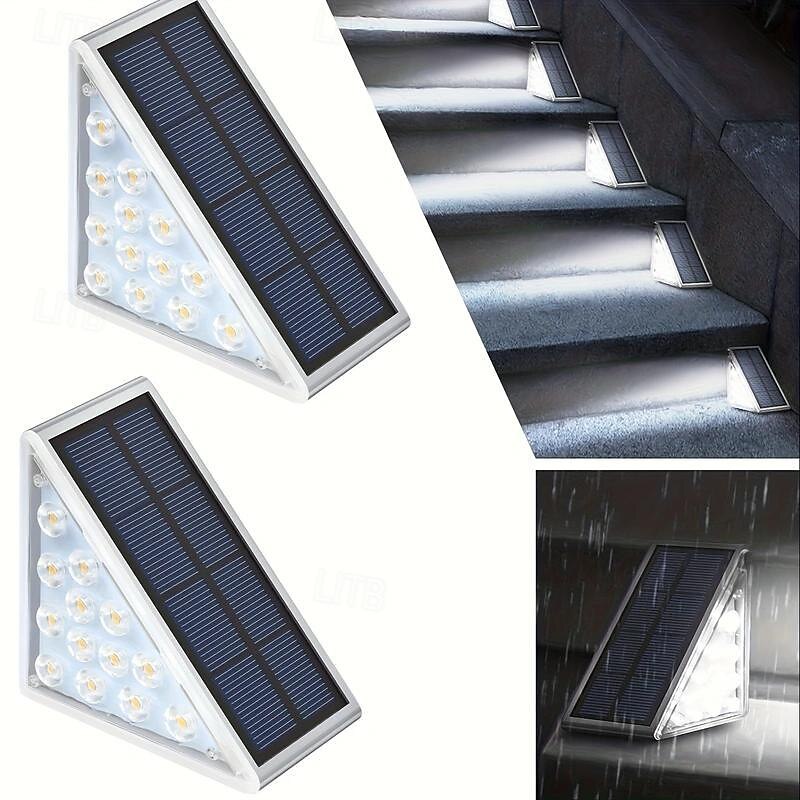 2/6 pezzi luci solari per gradini, luci da esterno triangolari luci solari da ponte ip67 impermeabili luci decorative con accensione automatica per cortile con scale, vialetto, portico, porta d'ingresso, marciapiede, bianco caldo del 2025 a $29.99 –P8