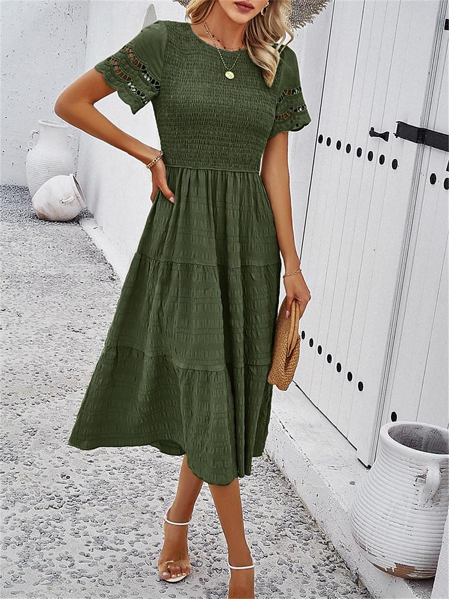 Mulheres Vestido branco Vestido midi Com Transparência Patchwork Encontro Férias Roupa de rua Básico Gola Redonda Manga Curta Preto Branco Marron Cor de 2025 por $52.99 –P11