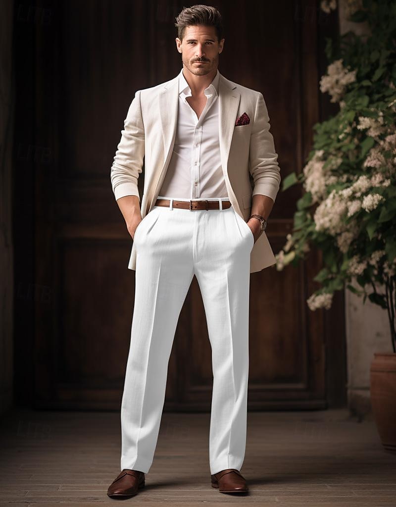 40% Lino Per uomo Pantaloni di lino Pantaloni Pantaloni estivi Tasche Gamba dritta Liscio Traspirante Comodo Ufficio / Business Giornaliero Da mare Classico Informale Nero Bianco del 2026 a $33.99 –P4