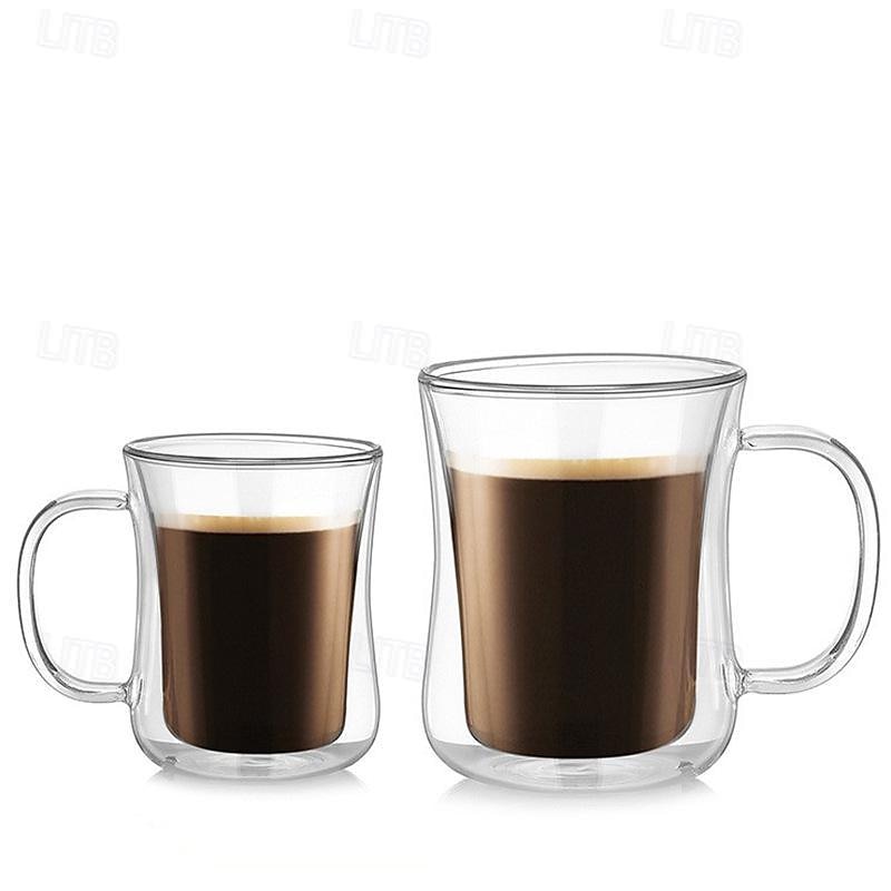 dobbel vegg glass kaffekopper - 13,5 oz diner kaffekrus sett med 2 glass kaffekopper. isolert kaffekrus, cappuccinokopp, lattekopp. glass som ikke svetter, klare krus for varme drikker 2025 - $13.99 –P2