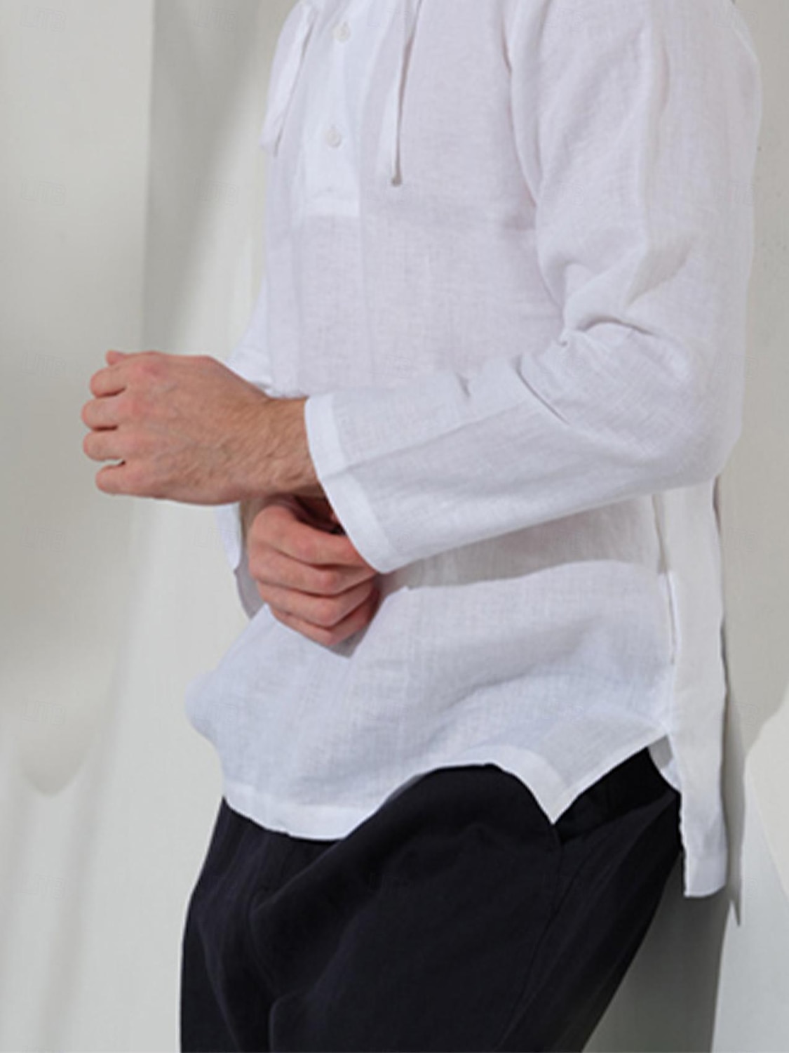 100% linnen Voor heren linnen overhemd Overhemd Strand hemd Zwart Wit Donker Marine Lange mouw Effen Capuchon Lente & Herfst Buiten Dagelijks Kleding 2025 - $50.99 –P8