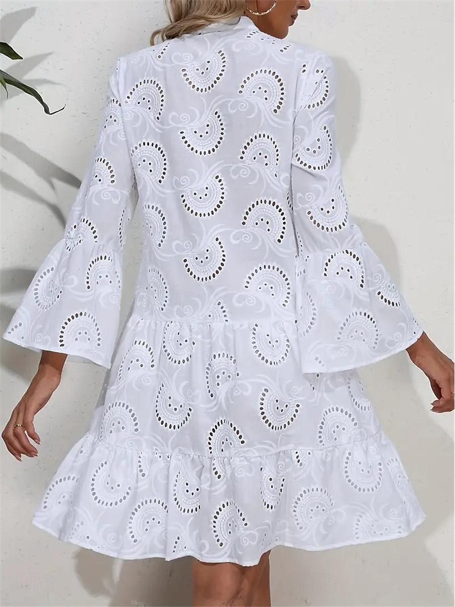 Pentru femei Rochie Mini Rochie albă Rochie de dantela Rochie casual Rochie de vară Șic Stradă De Bază Stradă Dată Potrivire Largă Manșon Lung Gât despicat Alb Vară 2025 - $28.99 –P3
