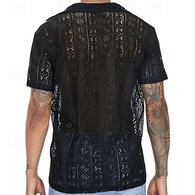 Men's Summer Shirt Casual Shirt Button Up Shirt Black White Short Sleeve Plain Argyle Camp Collar Vacation Holiday Lace Clothing Apparel Polyester Fashion Casual Comfortable 2026 - $21.99 –P7