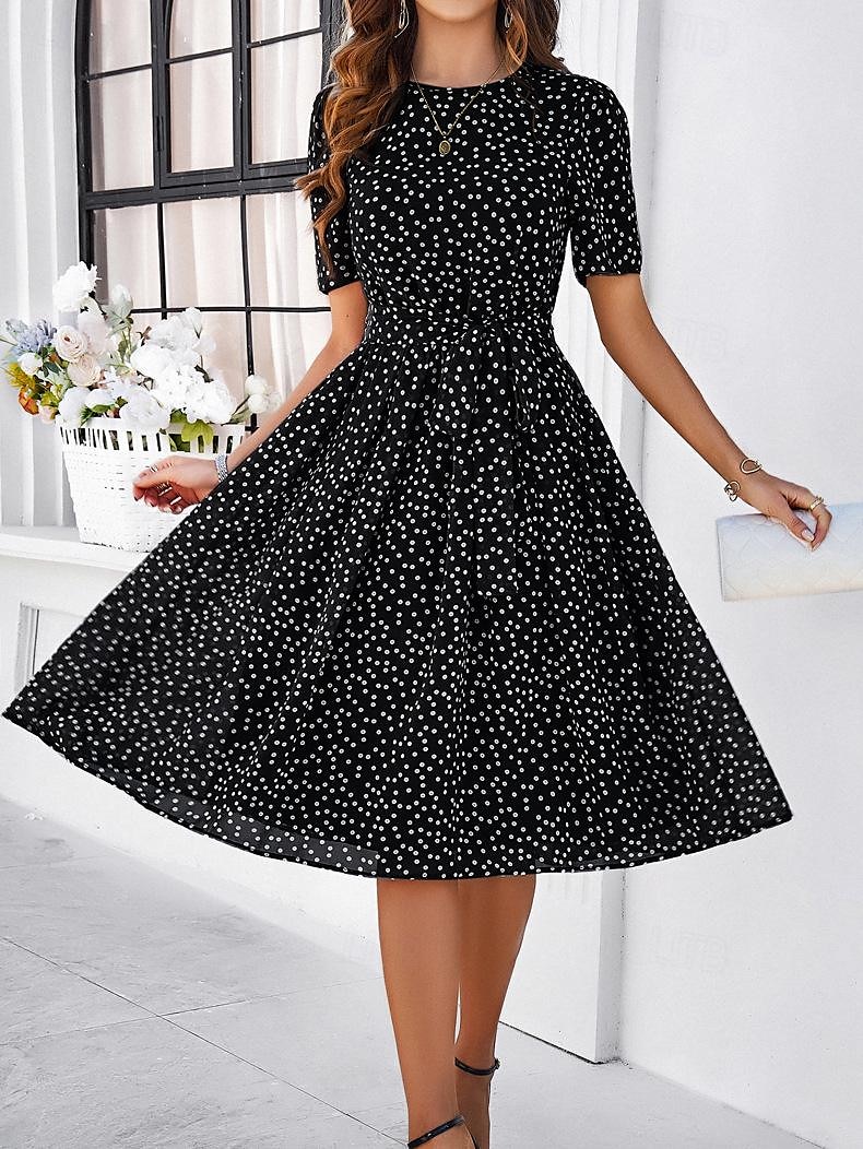 Dames Halflange jurk Casual jurk Zomerjurk Streetwear Vakantie Straat Feestdagen Normale pasvorm Stip Korte mouw Strakke ronde hals Zwart Rood blauw Groen Zomer 2025 - $50.99 -P20