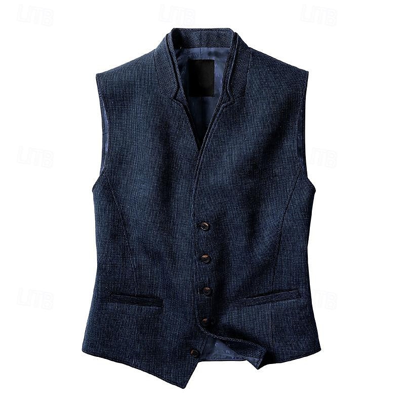 בגדי ריקוד גברים וסט Gilet חתונה מסיבה יומי אופנתי עסקים אביב קיץ לַחְצָן פוליאסטר נוח אחיד חזה יחיד כפתור יחיד צווארון V רגיל כחול נייבי אֵפוֹד 2025 - $48.99 –P5