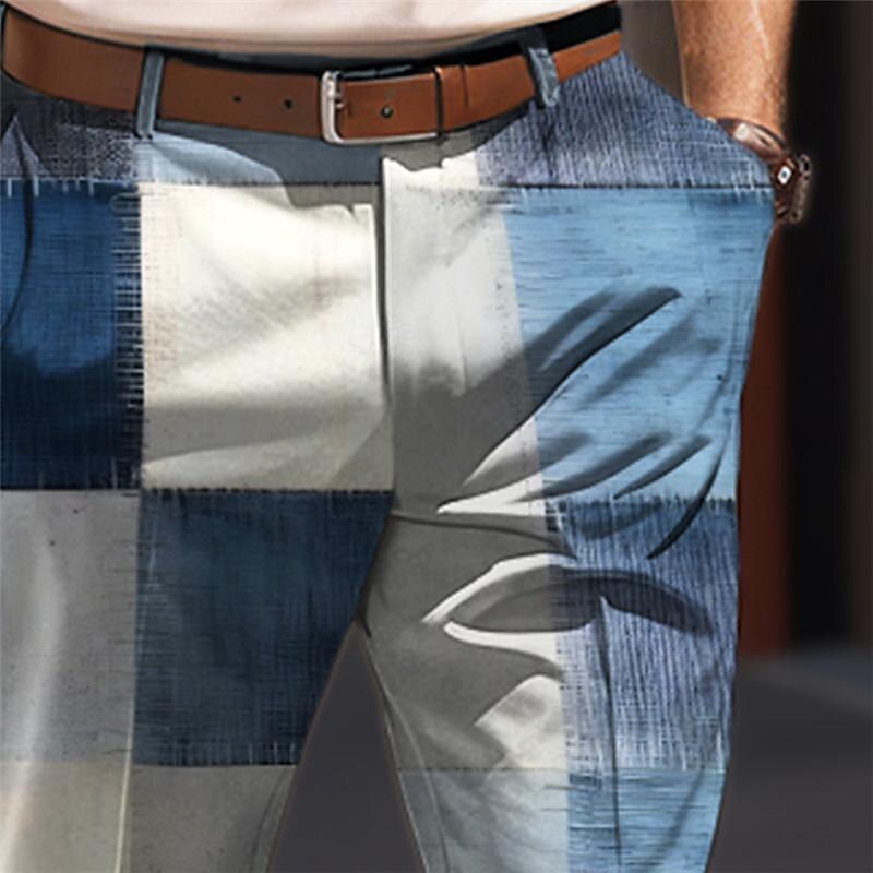 Plaid / Check Business Casual Men's Business 3D Printed Dress Pants Flat Front Straight-Leg Relaxed-fit Polyester Medium Waist Pants Outdoor Street Wear to Work Daily Wear S TO 3XL 2025 - $29.99 –P6