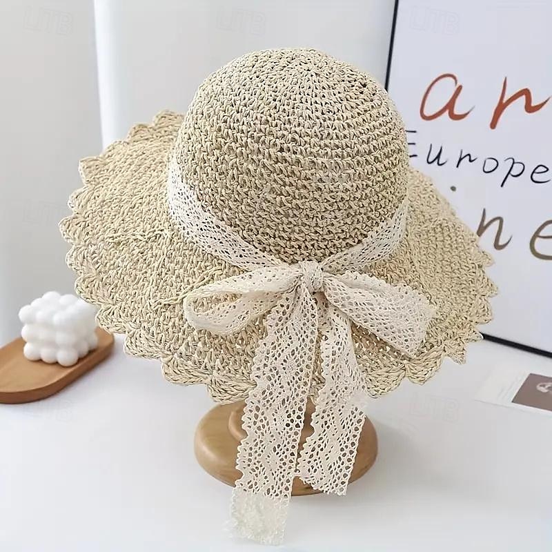 1 pcs Summer Handmade Crochet Lace Straw Hat For Women With Wide Brim Foldable Beach Hat 2025 - $35.99 –P4