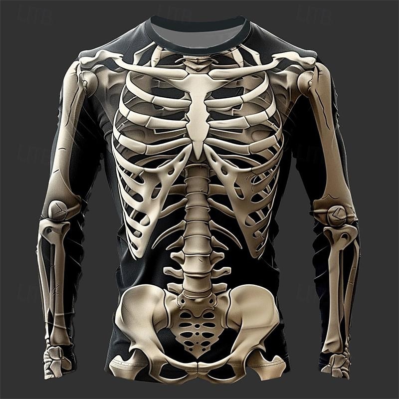 Herren Graphic Skelett T Shirt Langarm T-Shirt 3D-Druck Rundhalsausschnitt Hemd Designer Brautkleider schlicht Subkultur Sports Outdoor Festtage Ausgehen Schwarz Burgunderrot Purpur Frühling & Herbst 2025 - $19.99 –P8