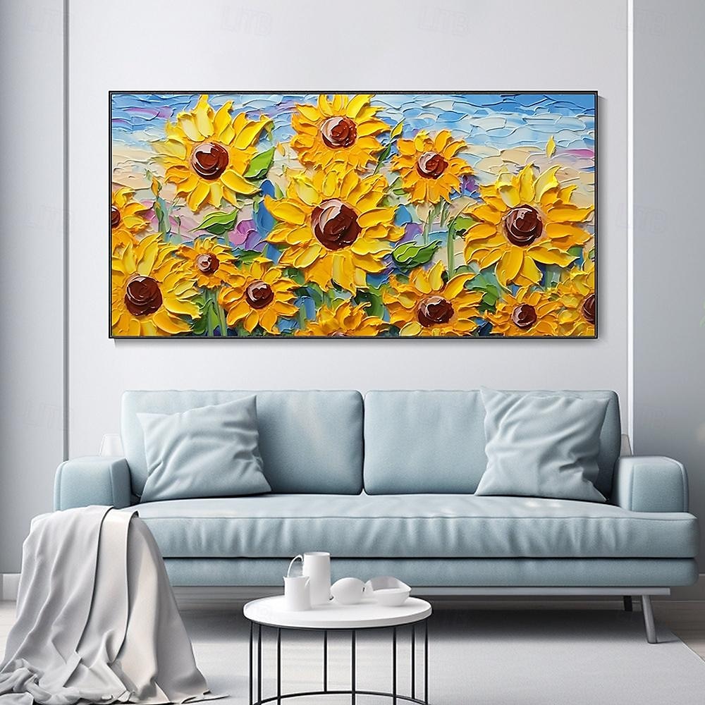 Handgemaltes 3D-Sonnenblumen-Leinwand-Textur-Kunstgemälde, handgefertigtes abstraktes Messer-Sonnenblumen-Heimgemälde, handgefertigtes Landschafts-Pflanzenölgemälde für 2025 - $77.99 –P3