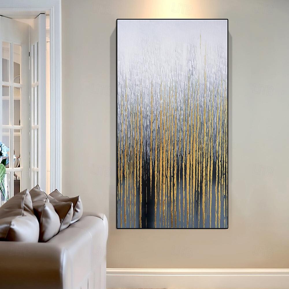 handgemaltes Wandkunst-Ölgemälde auf Leinwand – vertikales Gemälde, Wandkunst, abstraktes Gemälde, Einweihungsgeschenk – goldene Striche, Kunstwerk, Originalgemälde für Wohnzimmerdekoration 2025 - $75.99 –P4