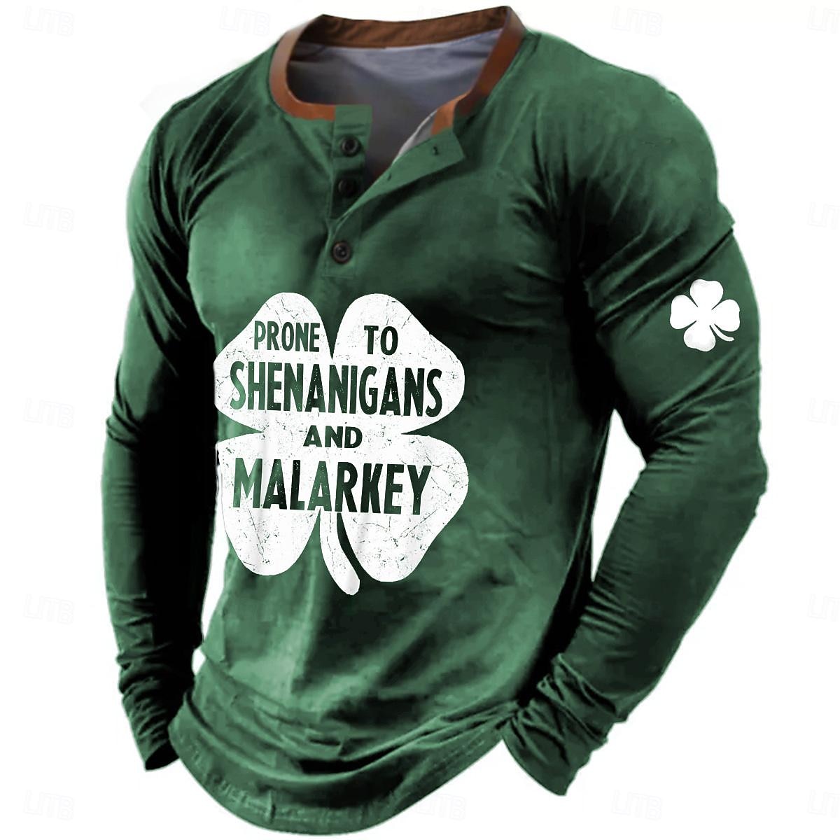 St.Patrick's Day st paddys Shamrock Men's Casual 3D Print Henley T Shirt Tee Casual Holiday T shirt Black Blue Green Long Sleeve Henley Shirt Spring & Fall Clothing Apparel S M XL XXL 3XL 2025 - $24.99 –P6