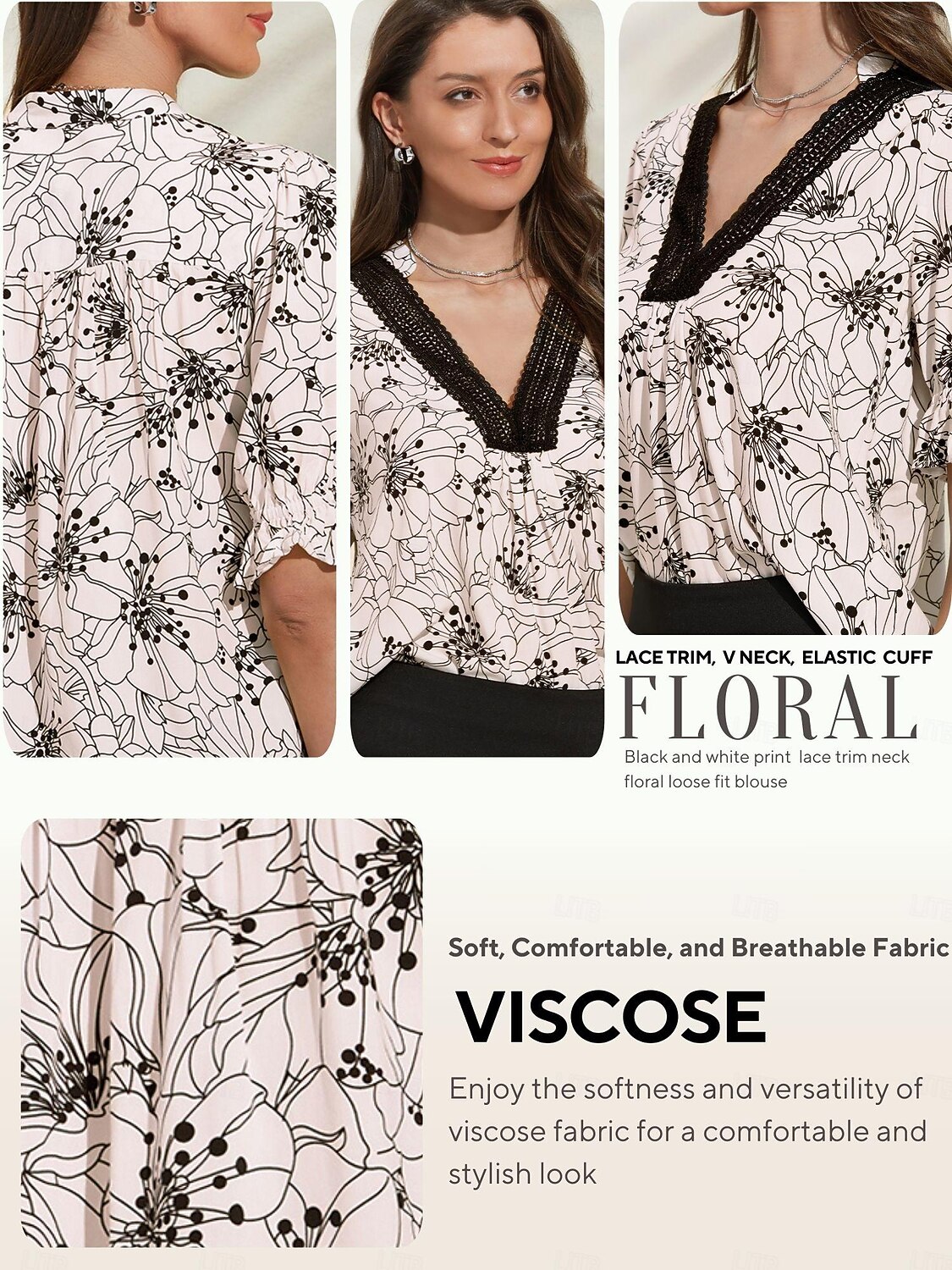 Spitzenkleid mit Blumenmuster, V-Ausschnitt und Puffärmeln 2026 - $79.99 –P1