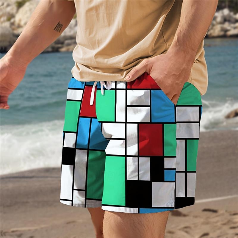 Férfi Kockás Színes Úszónadrágok Deszkás short Közepes csípő Szabadság Hawaii Üdülőhely stílus Vakáció Szabadság Tengerpart Zsinór hálós béléssel Rugalmas derék Tervező Ruházat 2025 - $17.99 –P2