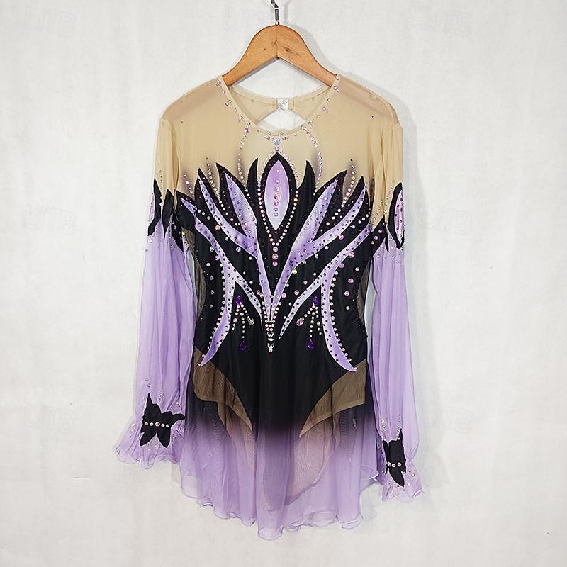 Latijnse dans Ballroomdansen Gymnastiek Kleding Glitter Acryl edelstenen Gesplitst Dames Voor meisjes Prestatie Feest Lange mouw Natuurlijk Elastisch Netstof Elastaan 2025 - $179.99 –P1