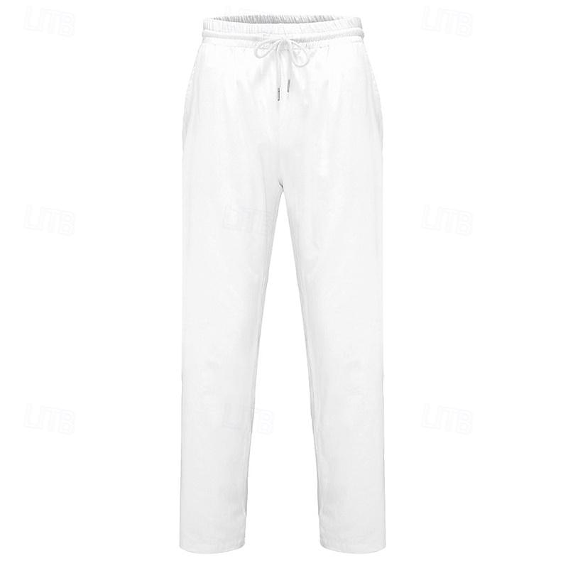 Men's Linen Pants Trousers Summer Pants Drawstring Pocket Elastic Waist Plain Comfort Breathable Daily Vacation Holiday Fashion Classic Style Green Khaki Micro-elastic 2026 - $18.99 –P6