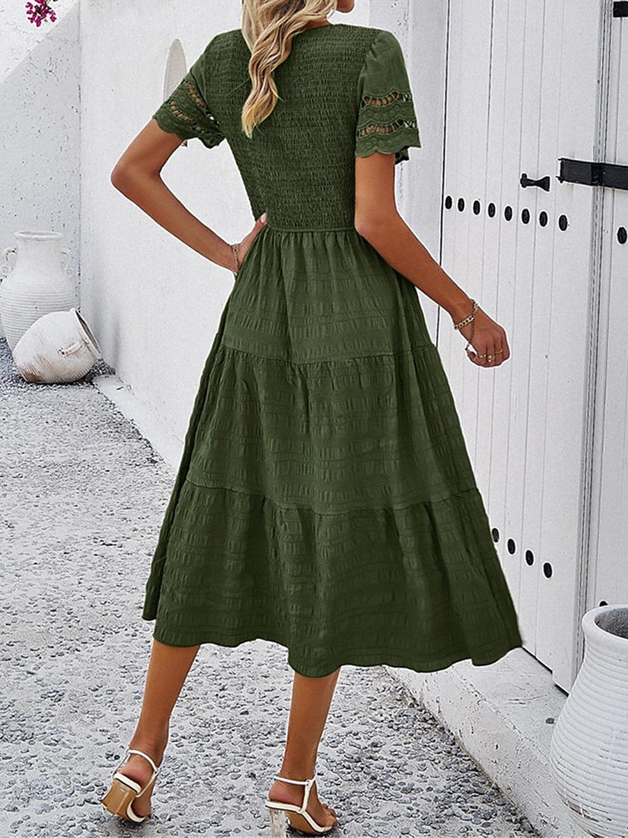 Mulheres Vestido branco Vestido midi Com Transparência Patchwork Encontro Férias Roupa de rua Básico Gola Redonda Manga Curta Preto Branco Marron Cor de 2025 por $52.99 –P10