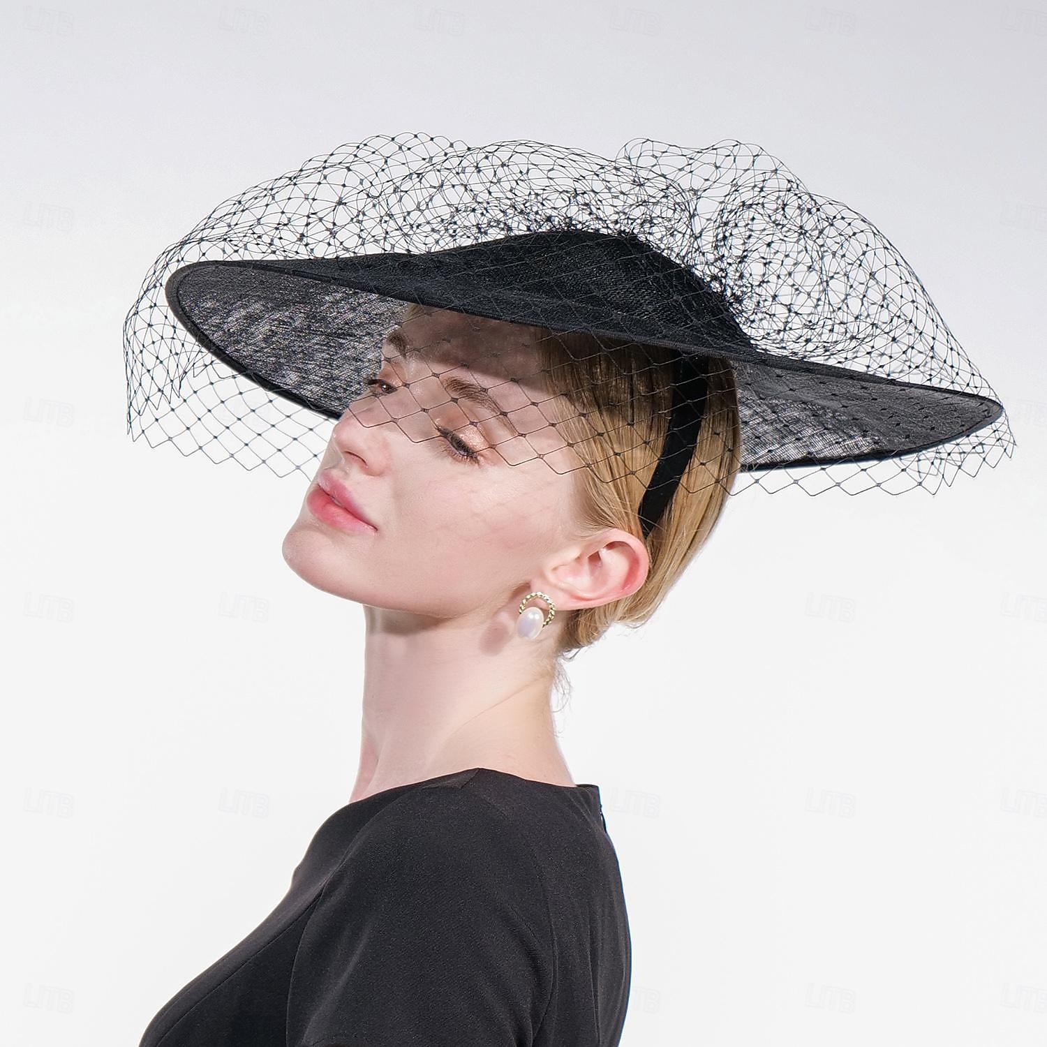 sombreros sombreros sombrero de lino sombrero de sol sombrero de velo boda fiesta de té elegante boda con tul tocado sombreros 2025 - $69.99 –P7